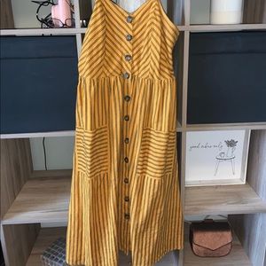 Yellow Striped Knee Length Jumper
